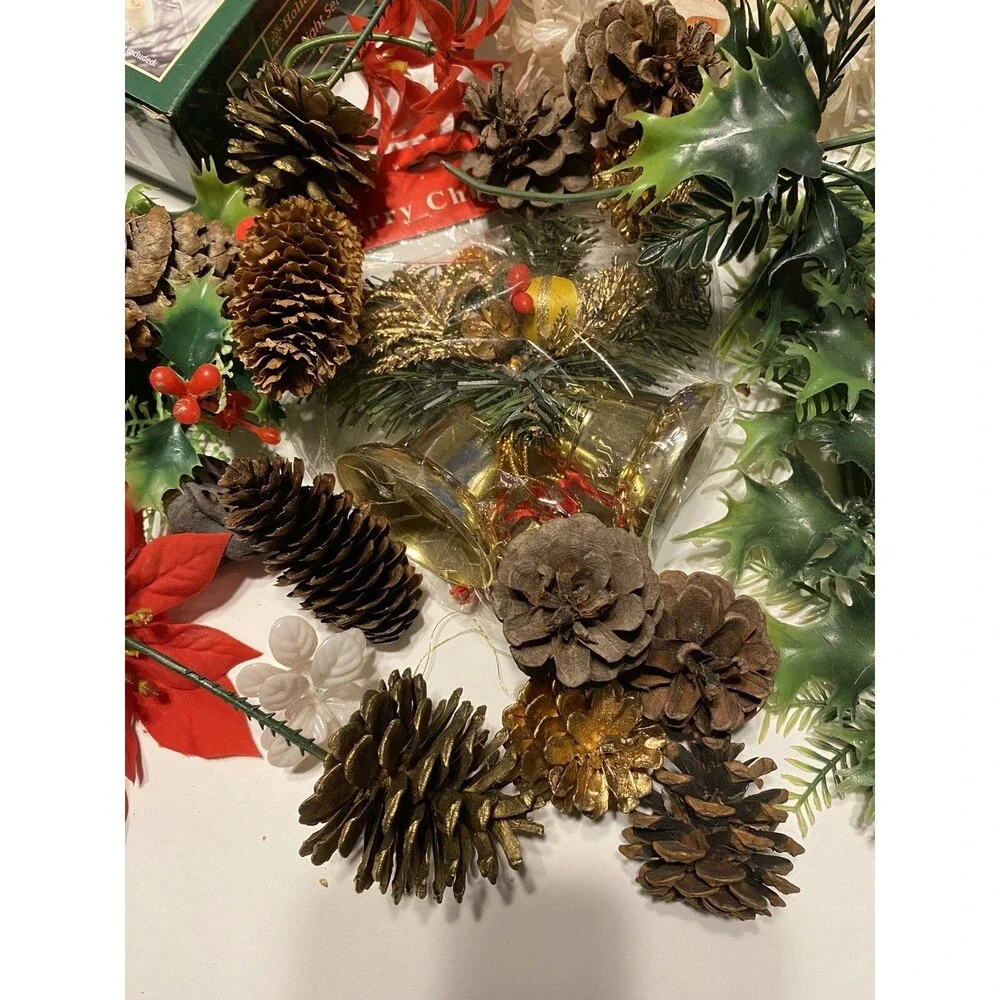 Vintage Christmas Lot Candle Wreath Ring Holly Berries Evergreen Crafting Decor